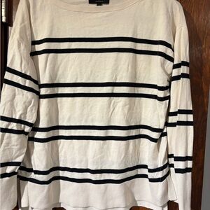 Banana Republic Cream and Black Striped Crew Neck Sweater